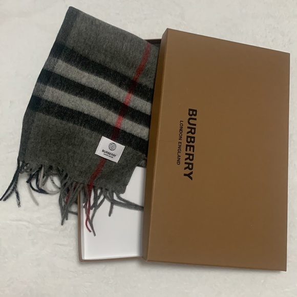 Burberry Gray and Red Plaid Scarf - Picture 1 of 4
